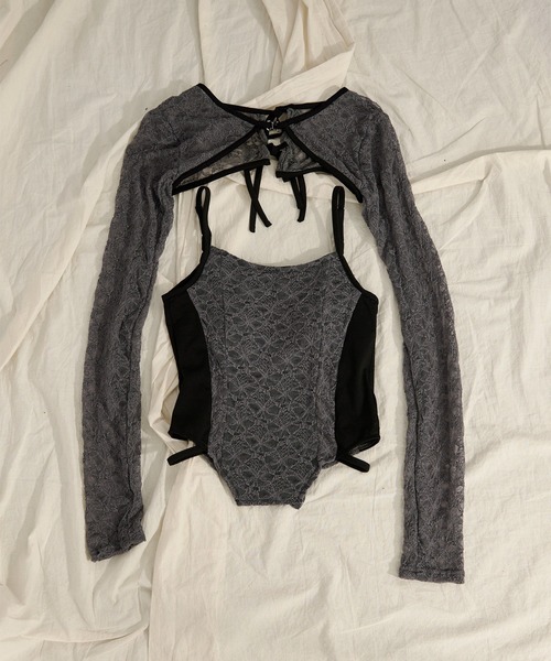 Ezick(エジック)の「2p lace bolero レースボレロキャミソール(アンサンブル・レディース・グレー/ブラック/ブラック系その他・FREE)」の6枚目の写真