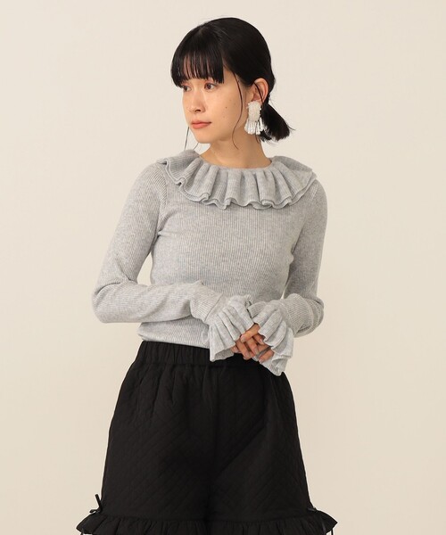 CAROLINA GLASER（カロリナ グレイサー）の「フリルリブ ニット プルオーバー（ニット/セーター・レディース・ブラック/グレー・ONE SIZE）」の5枚目の写真