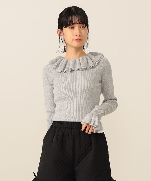 CAROLINA GLASER（カロリナ グレイサー）の「フリルリブ ニット プルオーバー（ニット/セーター・レディース・ブラック/グレー・ONE SIZE）」の7枚目の写真