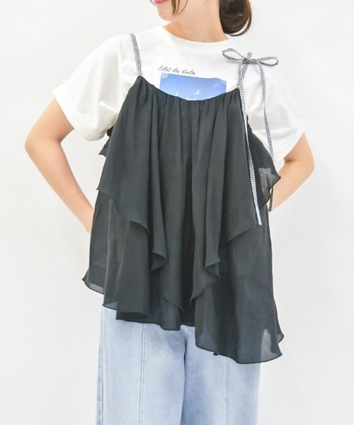 axes femme（アクシーズファム）の「ドレープフリルキャミビスチェ（Tシャツ/カットソー・レディース・ブラック/グリーン・FREE）」の2枚目の写真