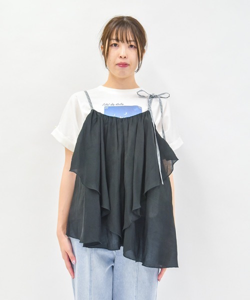 axes femme（アクシーズファム）の「ドレープフリルキャミビスチェ（Tシャツ/カットソー・レディース・ブラック/グリーン・FREE）」の7枚目の写真