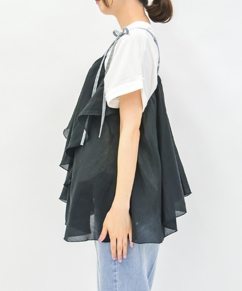 axes femme（アクシーズファム）の「ドレープフリルキャミビスチェ（Tシャツ/カットソー・レディース・ブラック/グリーン・FREE）」の8枚目の写真