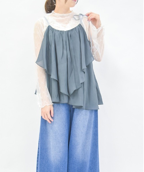 axes femme（アクシーズファム）の「ドレープフリルキャミビスチェ（Tシャツ/カットソー・レディース・ブラック/グリーン・FREE）」の10枚目の写真