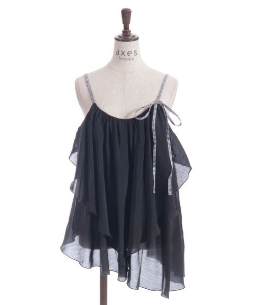 axes femme（アクシーズファム）の「ドレープフリルキャミビスチェ（Tシャツ/カットソー・レディース・ブラック/グリーン・FREE）」の12枚目の写真