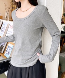 【Eclat one】ベーシック ディープネック ロングTシャツ