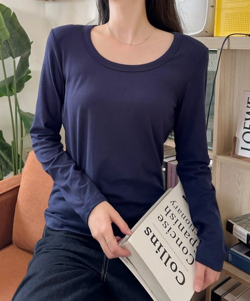 Eclat one(エクラワン)の「【Eclat one】ベーシック ディープネック ロングTシャツ(Tシャツ/カットソー・レディース・ネイビー/ホワイト/ブラック/グレー・FREE)」の19枚目の写真