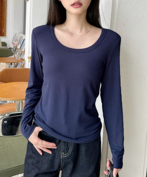 Eclat one(エクラワン)の「【Eclat one】ベーシック ディープネック ロングTシャツ(Tシャツ/カットソー・レディース・ネイビー/ホワイト/ブラック/グレー・FREE)」の21枚目の写真
