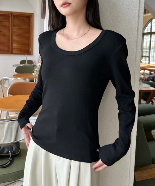 Eclat one(エクラワン)の「【Eclat one】ベーシック ディープネック ロングTシャツ(Tシャツ/カットソー・レディース・ネイビー/ホワイト/ブラック/グレー・FREE)」の10枚目の写真