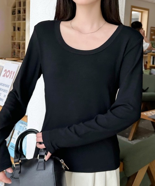 Eclat one(エクラワン)の「【Eclat one】ベーシック ディープネック ロングTシャツ(Tシャツ/カットソー・レディース・ネイビー/ホワイト/ブラック/グレー・FREE)」の11枚目の写真