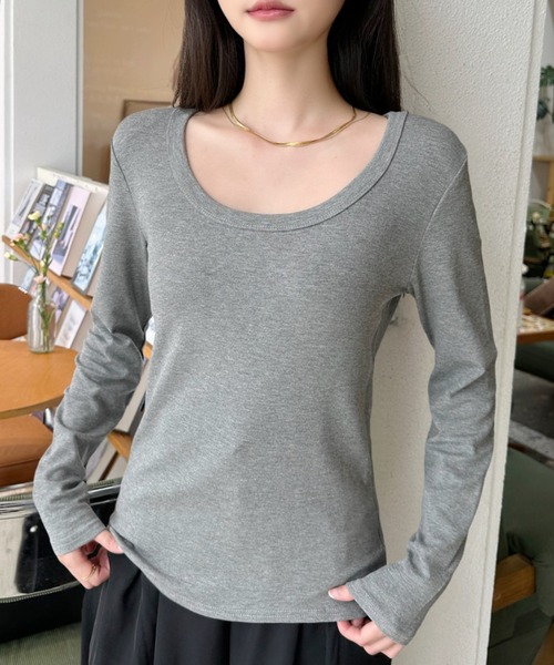 Eclat one(エクラワン)の「【Eclat one】ベーシック ディープネック ロングTシャツ(Tシャツ/カットソー・レディース・ネイビー/ホワイト/ブラック/グレー・FREE)」の13枚目の写真