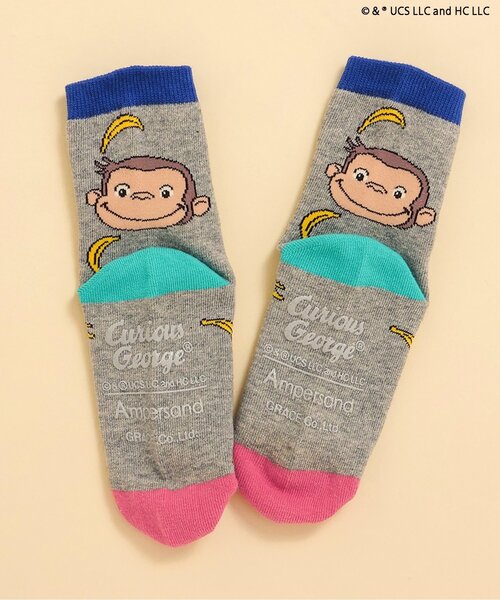 Ampersand（アンパサンド）の「【おさるのジョージ】総柄ソックス（ソックス/靴下・キッズ・オレンジ/ブラウン/グレー・12/15 /18/21）」の2枚目の写真