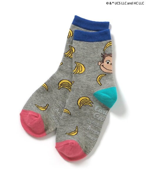 Ampersand（アンパサンド）の「【おさるのジョージ】総柄ソックス（ソックス/靴下・キッズ・オレンジ/ブラウン/グレー・12/15 /18/21）」の7枚目の写真