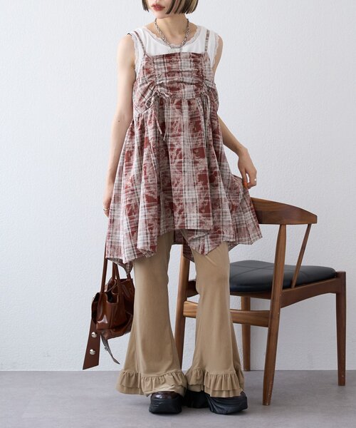 ♦ルック掲載✿ComCom✿新品タグ✤ベロア❇ベルベット❇裾フリル❇パンツ❇赤 ベロアパンツ / Velor Pants（その他パンツ）｜PRANK PROJECT