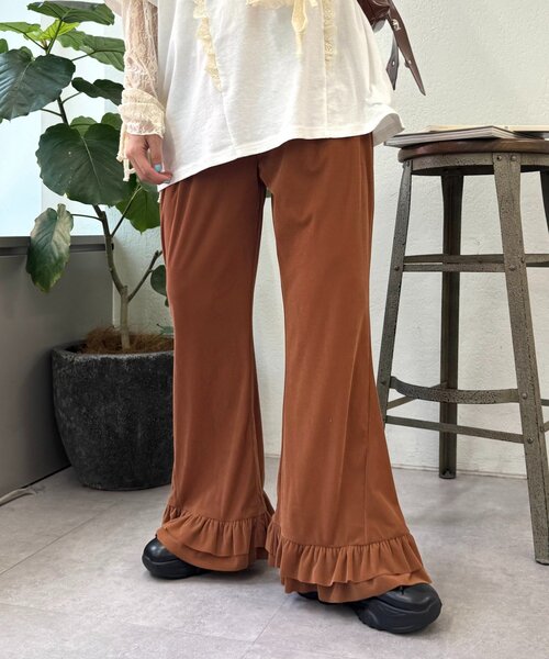 25AW/低身長・高身長サイズ/4色展開】裾フリルベロアパンツ（その他