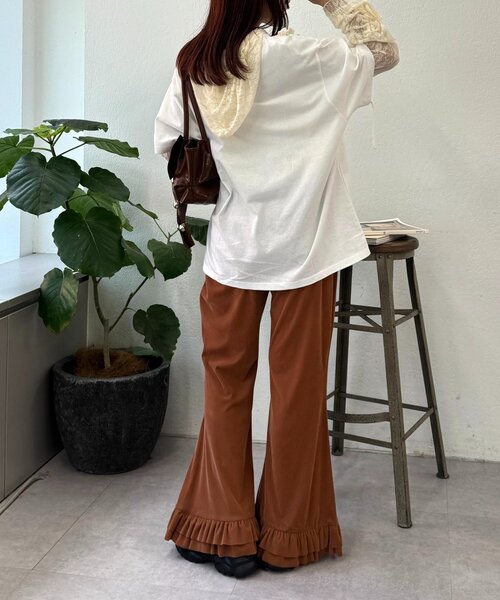 25AW/低身長・高身長サイズ/4色展開】裾フリルベロアパンツ