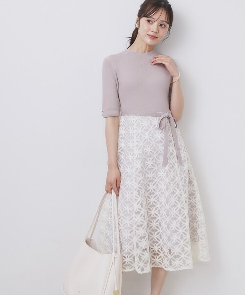 セール】フラワーレースドッキングワンピース【洗える/抗ピル