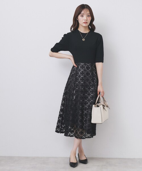 セール】フラワーレースドッキングワンピース【洗える/抗ピル