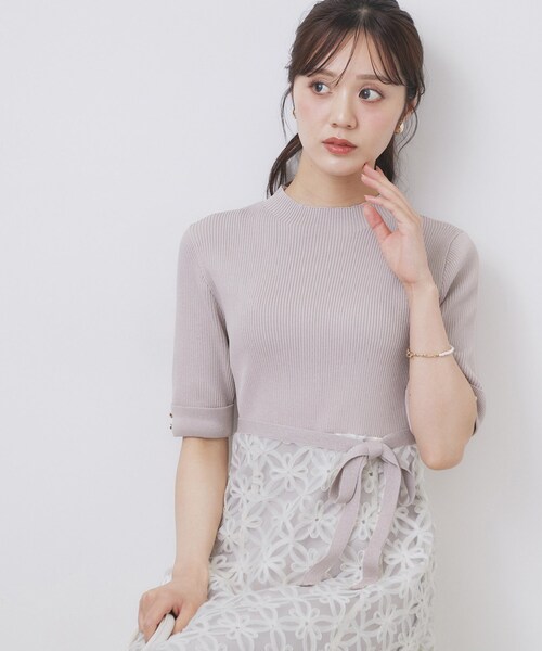 index(インデックス)の「フラワーレースドッキングワンピース【洗える/抗ピル】(ワンピース・レディース・ブラック/サックスブルー/サンドベージュ・38/40/36/42)」の7枚目の写真