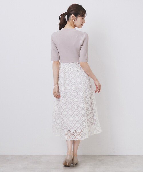 セール】フラワーレースドッキングワンピース【洗える/抗ピル