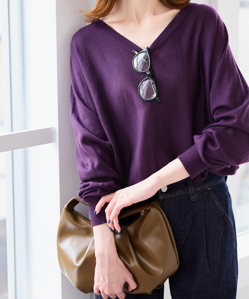 ウォッシャブルドルマンVネックプルオーバー（ニット/セーター