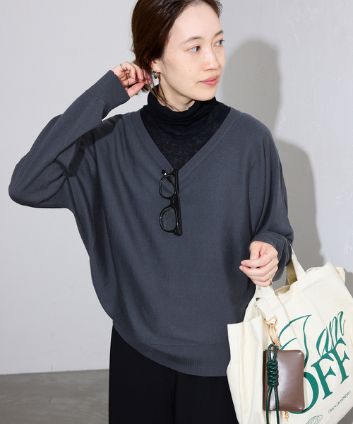 セール】ウォッシャブルドルマンVネックプルオーバー（ニット/セーター