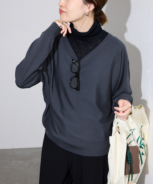 セール】ウォッシャブルドルマンVネックプルオーバー（ニット/セーター