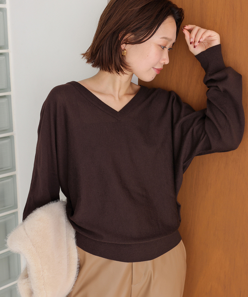 セール】ウォッシャブルドルマンVネックプルオーバー（ニット/セーター