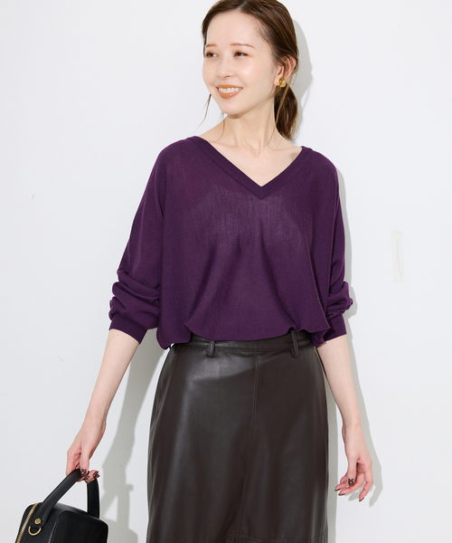 セール】ウォッシャブルドルマンVネックプルオーバー（ニット/セーター