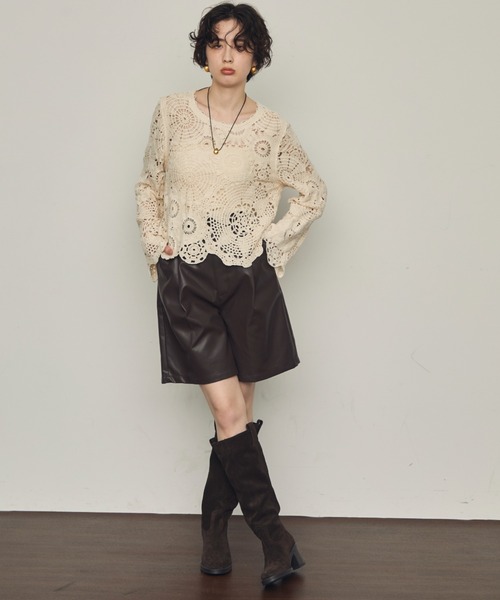 Trish（トリッシュ）の「フェイクレザーハーフパンツ（その他パンツ・レディース・ブラック/ブラウン・MEDIUM）」の7枚目の写真