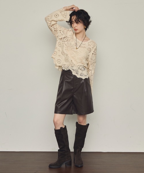 Trish（トリッシュ）の「フェイクレザーハーフパンツ（その他パンツ・レディース・ブラック/ブラウン・MEDIUM）」の6枚目の写真