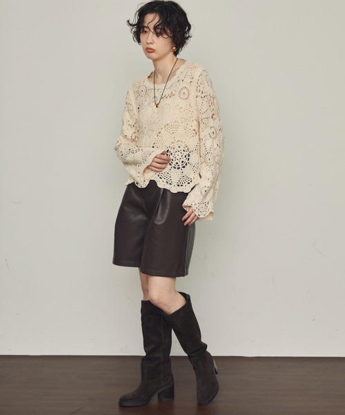 Trish（トリッシュ）の「フェイクレザーハーフパンツ（その他パンツ・レディース・ブラック/ブラウン・MEDIUM）」の8枚目の写真