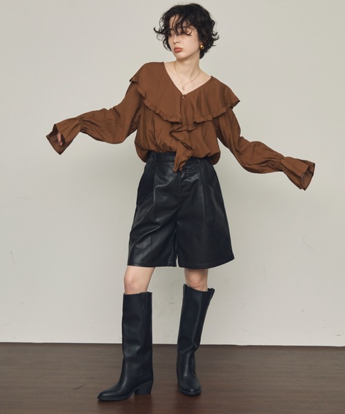 Trish（トリッシュ）の「フェイクレザーハーフパンツ（その他パンツ・レディース・ブラック/ブラウン・MEDIUM）」の19枚目の写真