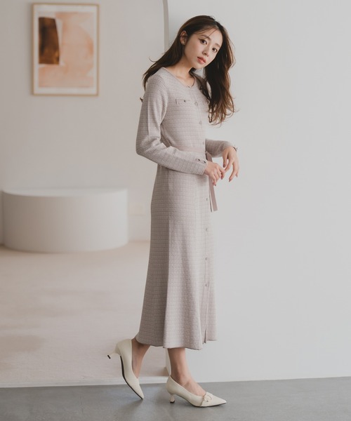 セール】2025秋冬新作 ツイードマーメイドニットワンピース