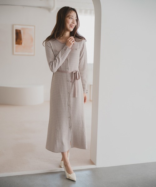 2025秋冬新作 ツイードマーメイドニットワンピース（ワンピース