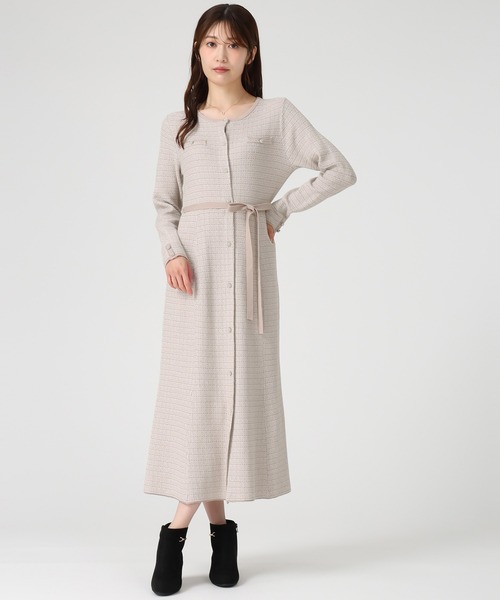 週末限定】アニュアンス ブラッシュツイードニットワンピース ベージュ