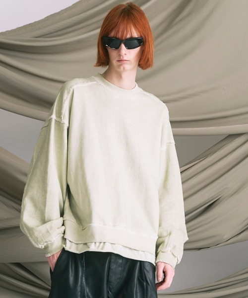 UNISEX》Heavy-Weight Sweat Embroidery Damage Over-Dye Crew Neck