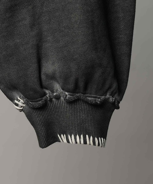 MAISON SPECIAL（メゾンスペシャル）の「《UNISEX》Heavy-Weight Sweat Embroidery Damage Over-Dye Crew Neck Pullover/ヘビーウェイトエンブロイダリーダメージオーバーダイクルーネックプルオーバー【MAISON SPECIAL/メゾンスペシャル】（スウェット・メンズ・ブラック/グレイッシュベージュ/ピンク/パープル/ライトグリーン/カーキ・0/1/2）」の14枚目の写真