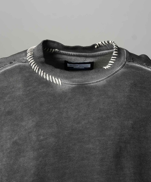 スウェット　ケミカルオーバーダイ　プライムオーバークルーネックプルオーバー UNISEX》Heavy-Weight Sweat Embroidery Damage Over-Dye Crew