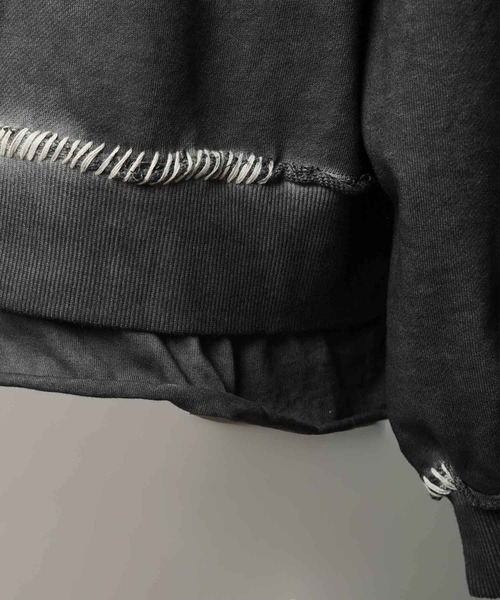 MAISON SPECIAL（メゾンスペシャル）の「《UNISEX》Heavy-Weight Sweat Embroidery Damage Over-Dye Crew Neck Pullover/ヘビーウェイトエンブロイダリーダメージオーバーダイクルーネックプルオーバー【MAISON SPECIAL/メゾンスペシャル】（スウェット・メンズ・ブラック/グレイッシュベージュ/ピンク/パープル/ライトグリーン/カーキ・0/1/2）」の13枚目の写真