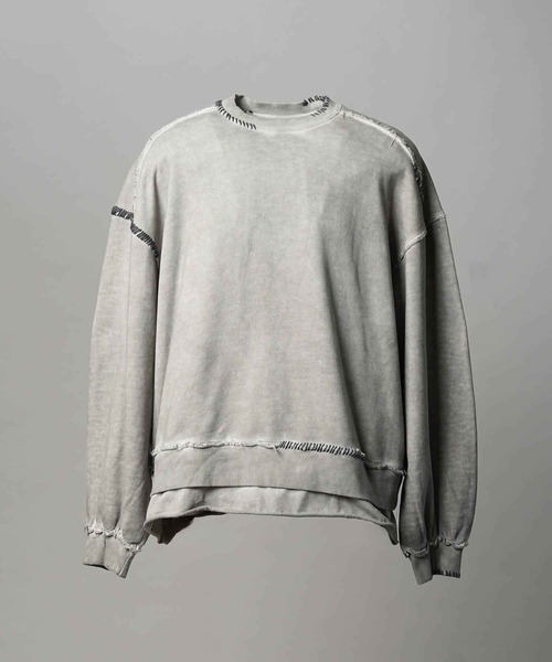 MAISON SPECIAL（メゾンスペシャル）の「《UNISEX》Heavy-Weight Sweat Embroidery Damage Over-Dye Crew Neck Pullover/ヘビーウェイトエンブロイダリーダメージオーバーダイクルーネックプルオーバー【MAISON SPECIAL/メゾンスペシャル】（スウェット・メンズ・ブラック/グレイッシュベージュ/ピンク/パープル/ライトグリーン/カーキ・0/1/2）」の7枚目の写真