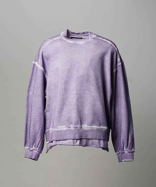 UNISEX》Heavy-Weight Sweat Embroidery Damage Over-Dye Crew