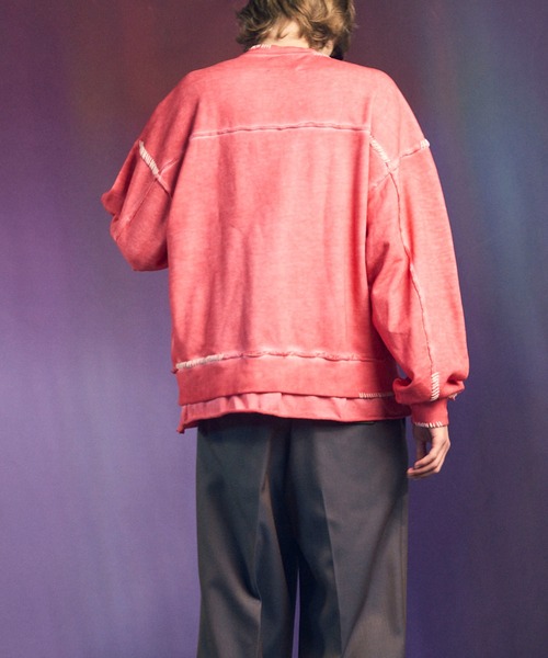 UNISEX》Heavy-Weight Sweat Embroidery Damage Over-Dye Crew