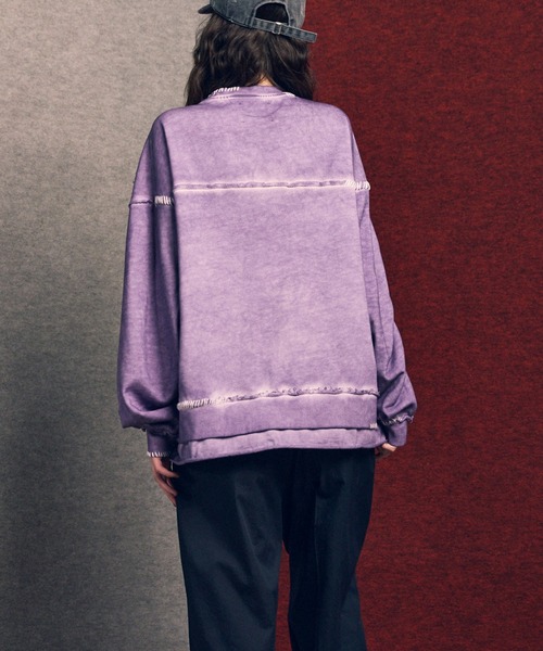 スウェット　ケミカルオーバーダイ　プライムオーバークルーネックプルオーバー UNISEX》Heavy-Weight Sweat Embroidery Damage Over-Dye Crew