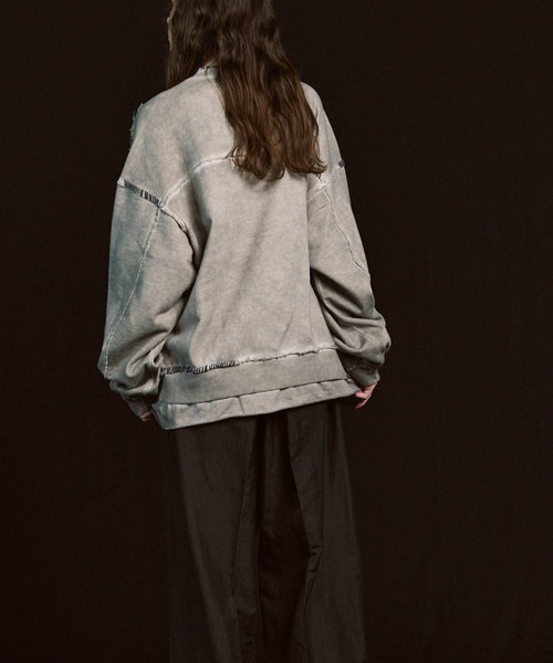 UNISEX》Heavy-Weight Sweat Embroidery Damage Over-Dye Crew