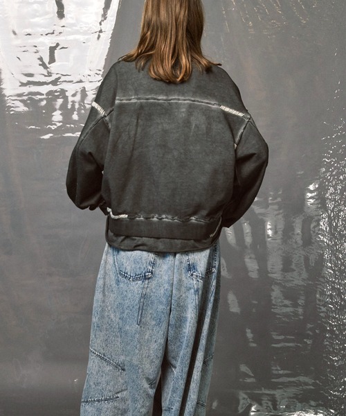 UNISEX》Heavy-Weight Sweat Embroidery Damage Over-Dye Crew