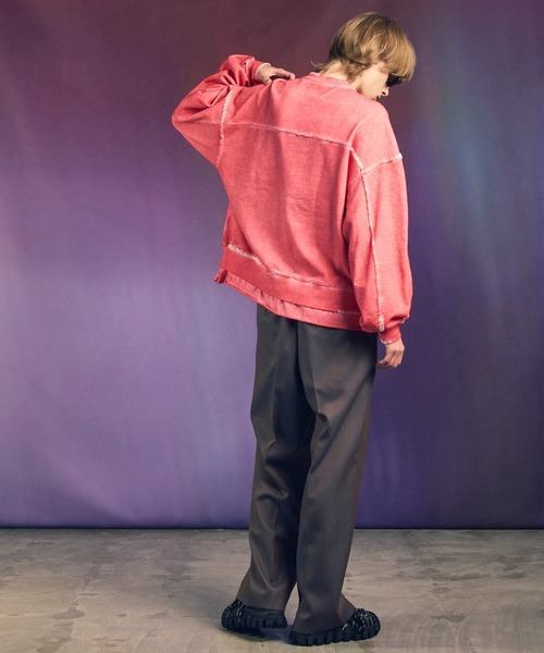 UNISEX》Heavy-Weight Sweat Embroidery Damage Over-Dye Crew Neck