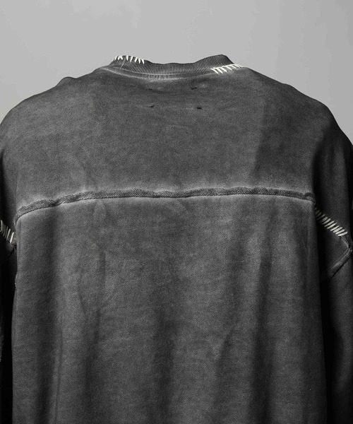 UNISEX》Heavy-Weight Sweat Embroidery Damage Over-Dye Crew