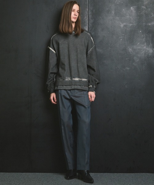 UNISEX》Heavy-Weight Sweat Embroidery Damage Over-Dye Crew Neck