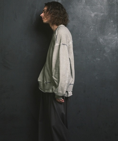 UNISEX》Heavy-Weight Sweat Embroidery Damage Over-Dye Crew Neck