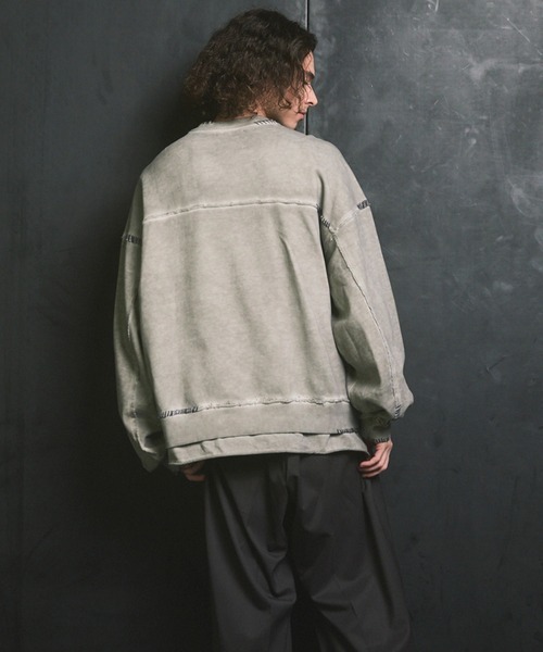 UNISEX》Heavy-Weight Sweat Embroidery Damage Over-Dye Crew Neck